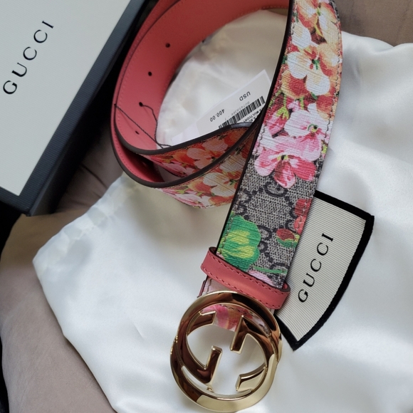 GG Blooms Pink Floral Blossom Belt Gold Buckle - Picture 5 of 8
